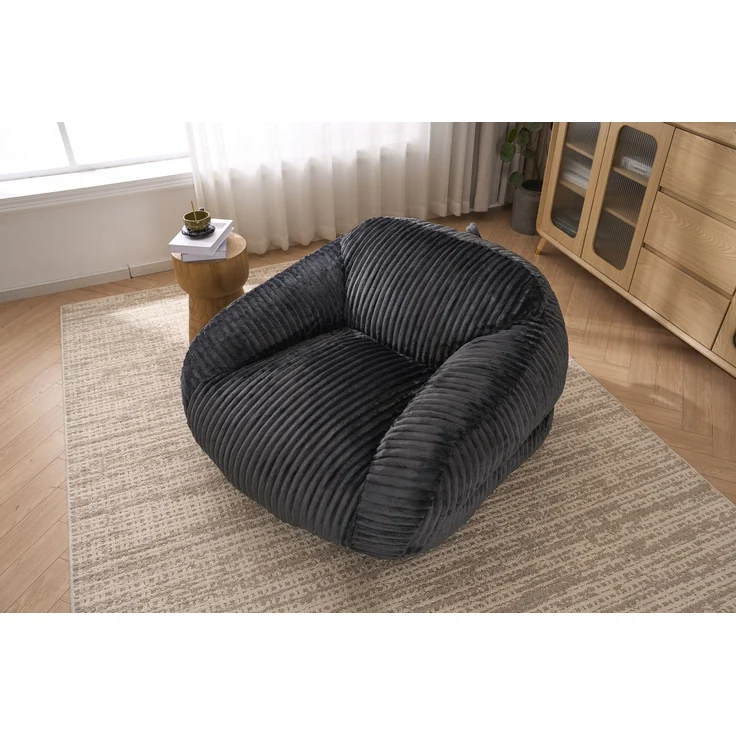 Sitzsack für Erwachsene, flauschiger Loungesessel Cord, vakuumverpackt und montagefrei, für Wohnzimmer, Schlafzimmer, Balkon(Dunkelgrau)--Dunkelgrau--116x110x61cm--YOUDENOVA – Bild 10
