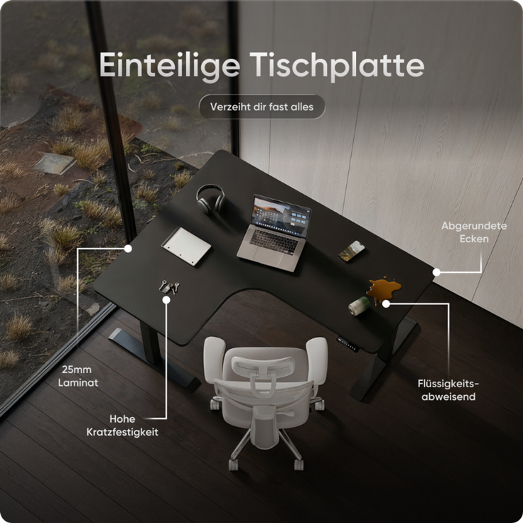 DESKSPACE CORNER Schreibtisch, Elektrisch höhenverstellbar, 160 x 130 x 70 cm, Schwarzes Tischplatte, Schwarzes Gestell – Bild 8