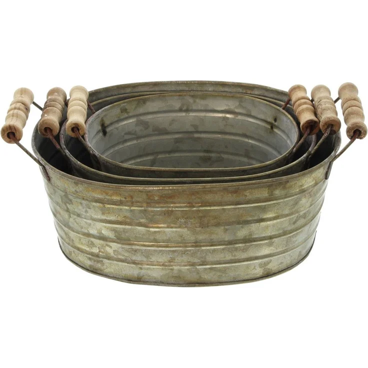 3er Set Metallwanne Blumenkübel Pflanzkasten Blumenkasten Pflanzkübel Deko – Bild 3