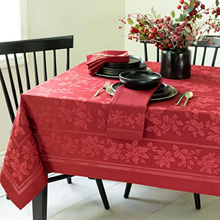 Benson Mills Holiday Elegance schwere Jacquard-Stoff Tischdecke für Urlaub, Winter und Weihnachten (dunkelrot, 152,4x365,8 cm, rechteckig) – Bild 3