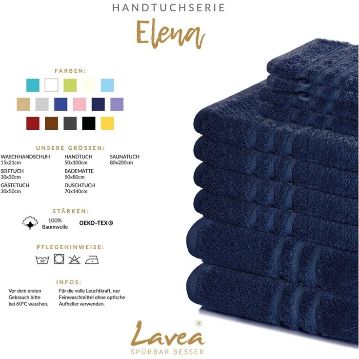 Lavea 10er Set Waschhandschuh 15x21 cm, Frottierserie Elena, Navy – Bild 2