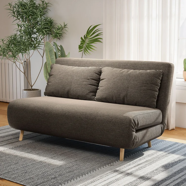 Wohnora-Schlafsofa, Gästebett, 3-fach verstellbare Rückenlehne, Kordoptik, bis 120 kg, 141 x 90 x 81 cm, Dunkelbraun,H 810cm x T 1410cm x B 900cm,Kaffee-Braun – Bild 3