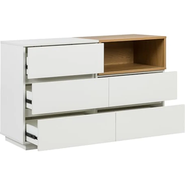 hjh LIVING Sideboard mit 5 Schubladen 120 x 40 x 76 cm MELMO S Schubladenkommode im skandinavischen Stil, griffloses Design, Weiß/Eiche – Bild 5