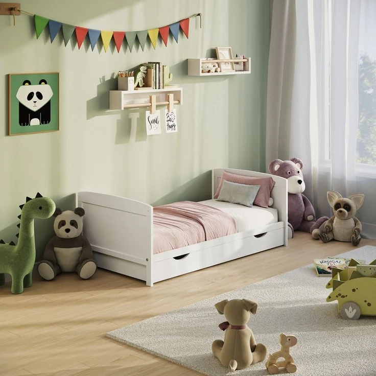 Kids Collective Babybett Kinderbett 60x120/70x140 cm umbaubar zu höhenverstellbares Lattenrost, 70x140 cm Weiß mit Matratze und Schublade von Geburt bis 6. Lebensjahr – Bild 3