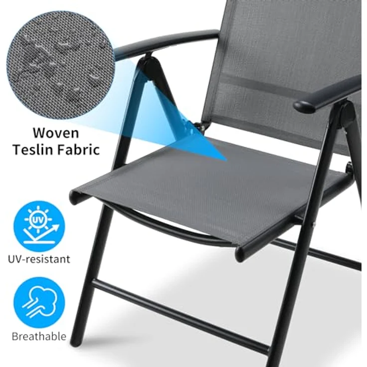Clevich Gartenstühle Alu 2er Set, Gartenstuhl Hochlehner Klappbar mit 7-Fach Verstellbar Rückenlehne, Balkonstühle bis 120kg, Leicht Campingstühle, Ergonomisch Atmungsaktiv und komfortabel, Dunkelgrau – Bild 5