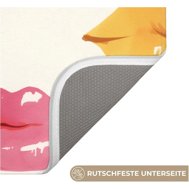 OnlyWow Badematte Lippen - Bunt - Glänzend, Höhe 10 mm, Polyester, Rechteckig, Badezimmerteppich, Badteppich, Rutschfest, Badvorleger, Waschbar – Bild 3