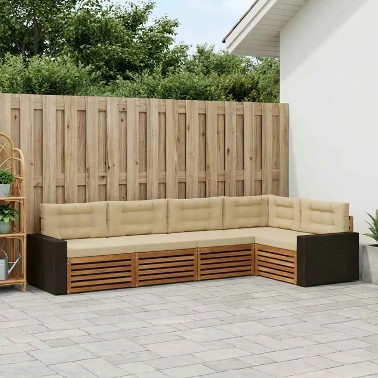 vidaXL Outdoor-Sofagarnitur 5 stk. Natur und Beige Polyester 3383366