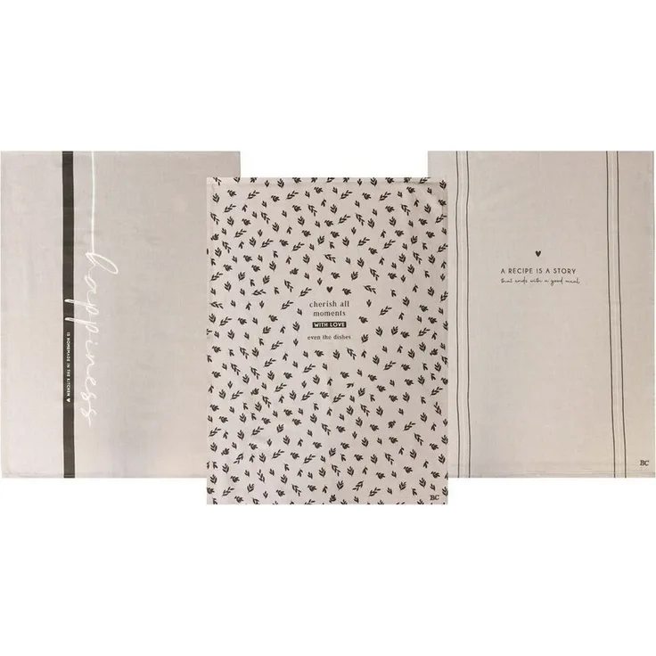 Bastion Collections Geschirrtuch White Kitchen Love, Farbe: Beige, Motiv: Happiness