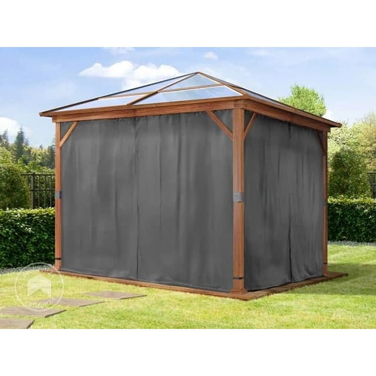 Gartenpavillon 3x3 m Holzoptik, ca 8 mm Polycarboat-Dach, 4 Seitenteile in grau – Bild 3