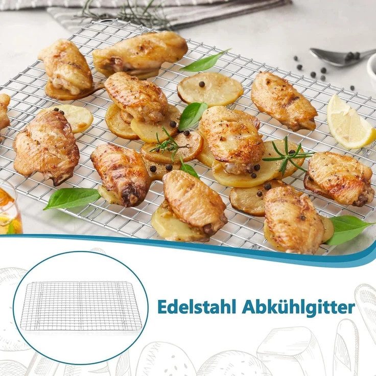 Homikit Kuchengitter Abkühlgitter 2er Set Edelstahl Groß Backen Kühlen 42x29,3cm – Bild 5
