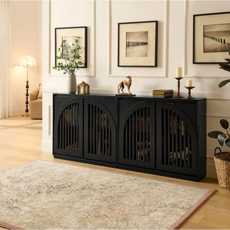 Sideboard mit geriffelten Fronten und Kabelöffnungen, H 82,5 x T 99,06 x B 23,5 cm, Schwarz – Bild 10