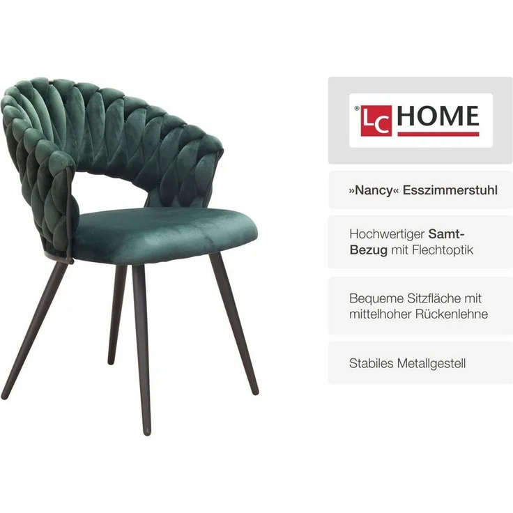 LC Home Esszimmerstuhl »Nancy« Flechtoptik Samt Armlehnstuhl Designerstuhl (Einzelstuhlset, 1 St), Gestell aus Metall – Bild 3