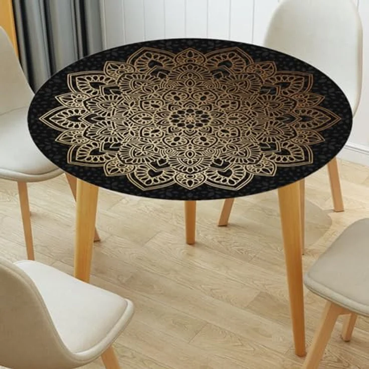 FANSU Runde Tischdecke Garten Abwaschbar, 3D Motiv Serie Polyester Fleckschutz Tischdecken Größe wählbar für Gartentisch, Outdoor in Kiche, Haushalt & Wohnen (Schwarzer Bohemian,200cm) – Bild 4