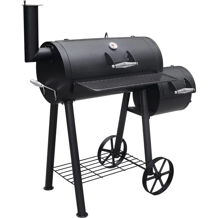 LANDMANN - Smoker BBQ Holzkohle – Offset-Räucher, 4-in-1 für vielseitiges Grillen, robust mit emaillierten Grillrosten und integriertem Thermometer, ideal zum Hosting von Grills für große Gruppen