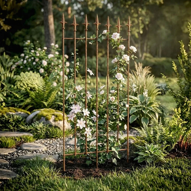 Rankgitter FREYA 2er Set - 50x0,7x100cm, Metall, Antik-Braun | Rankhilfe Kletterpflanzen Gartendekoration – Bild 3