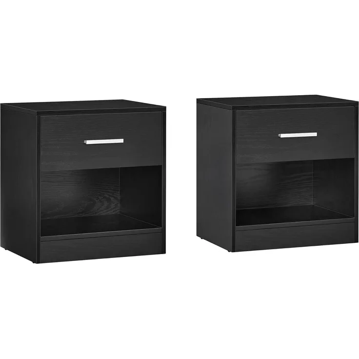 VASAGLE Nachttisch, 2er Set, mit Schublade, klassikschwarz