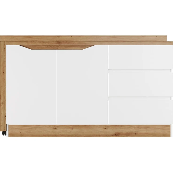 ZUBALIYA Schreibtisch mit feststellbaren Rollen – multifunktionales Design, 4 cm dickere, drehbare Tischplatte, fest arretierbar, weiß/Eiche, Faltbarer Schreibtisch, Eckschreibtisch, Sideboard,Dicke Materialie – Modell N880P4642134O – Bild 16