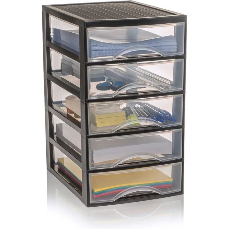 Hausfelder Schubladenbox Schubladenschrank A4 mit 5 Schubladen, Schreibtisch Ordnungssystem, (1-St, A4 mit 5 Schubladen), leicht zu reinigen, BPA-freier Kunststoff, verschiedene Größen