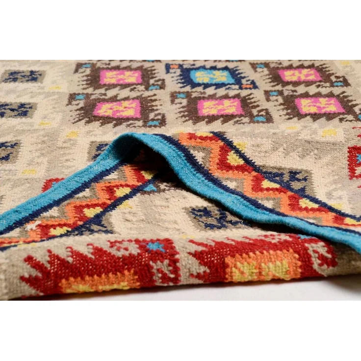 THEKO Wollteppich Kelim Royal 2, Handwebteppich, rechteckig, Höhe: 5 mm, Flachgewebe, reine Wolle, handgewebt, mit Fransen, Wohnzimmer – Bild 4