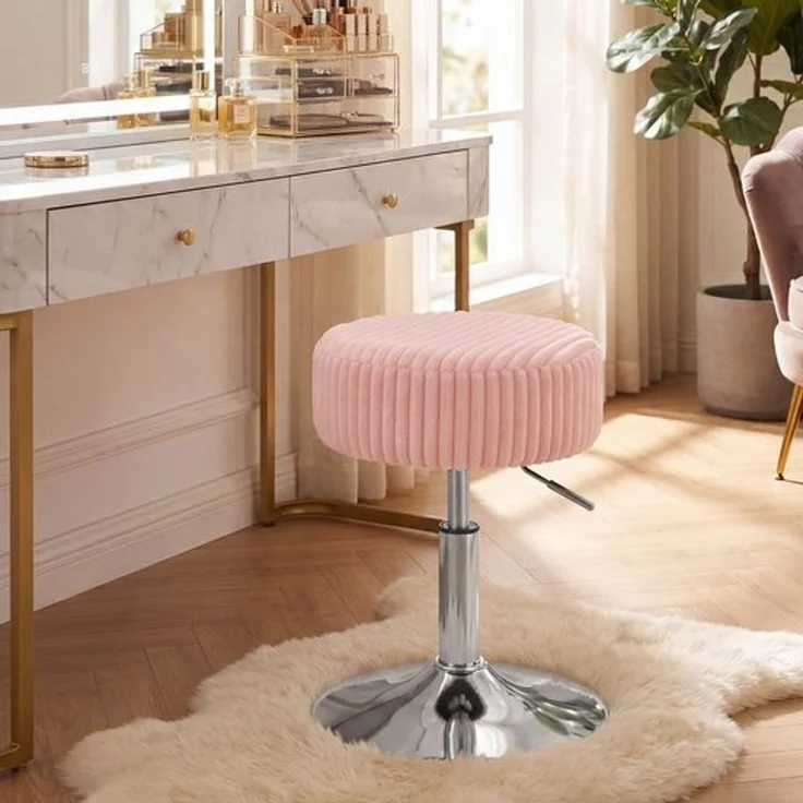 VASAGLE Schminkhocker Höhenverstellbarer Sitzhocker Rund 360° Drehbar ohne Lehne 38,5 x 38,5 x 44-56 cm Rosa – Bild 2