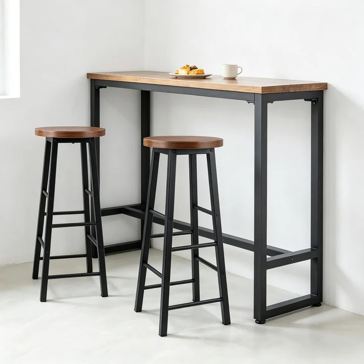 Frühstück Hocker,Tisch Hocker,Bistro Stil Hochstuhl,Satz von 2 Bar Hocker,Küche Hocker,Bar Stuhl mit Fußlehne(Nur 2Pcs Stühle)--Braun--30x30x71cm--YOUDENOVA – Bild 4