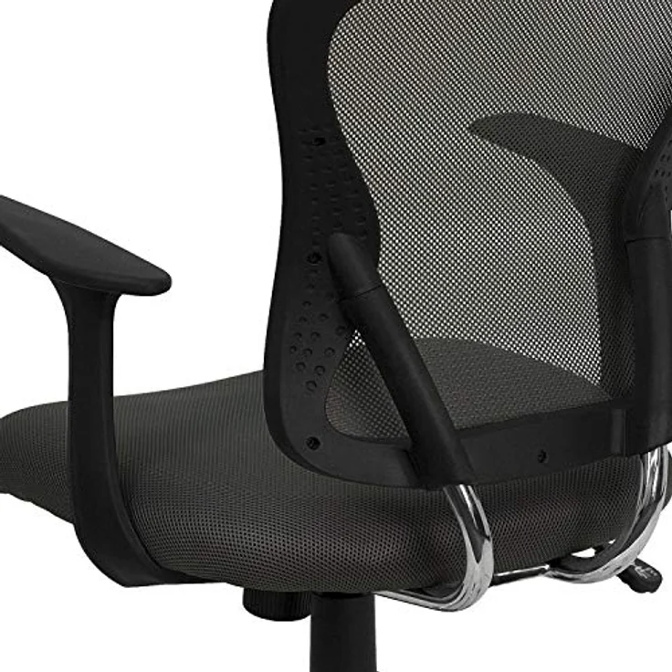 Flash Furniture Arbeitsstuhl, mittelhohe Rückenlehne, Netzmaterial, drehbar, mit Chrombasis und Armlehnen, Metall, dunkelgrau, 74 x 61 x 28 cm – Bild 9