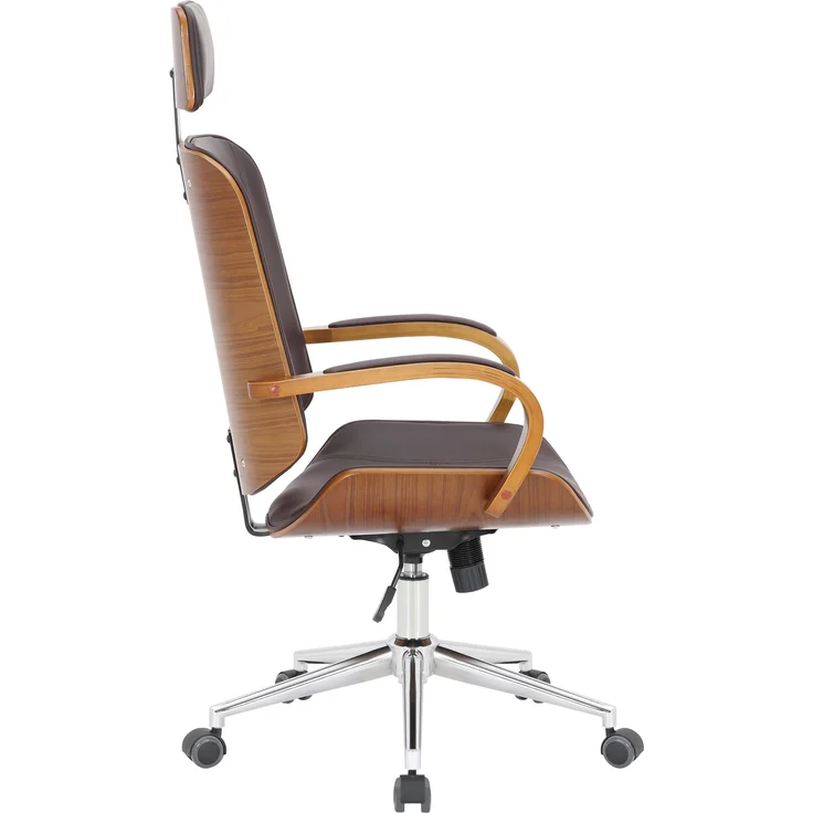 DELUKE® Bürostuhl Chefsessel KINGO - 118x70x70, Walnuss/Braun Kunstleder Metall Gestell ergonomische Bürostühle Homeoffice Stuhl mit Rollen – Bild 3