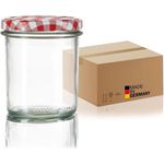 BigDean 12x Sturzgläser 350ml - Einmachgläser Einweckgläser Schraubgläser - Made in Germany - Marmeladengläser mit Schraub-Deckel TO 82 - Rot kariert