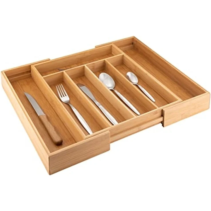 axentia Besteckkasten, Bambus, 5 - 7 Fächer, ca. 31-48,5 x 5,5 x 37 cm, Holzfarben – Bild 4