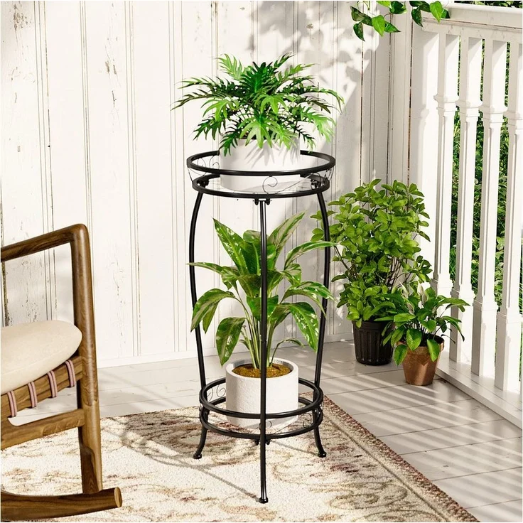 Bamworld Blumenständer Zweistöckiger Pflanzenständer, Metallregal, 69cm hoch, 45kg Tragkraft (1 St), Rostfrei & stabiles Blumentopf-Gestell, Innen/außen nutzbar – Bild 2