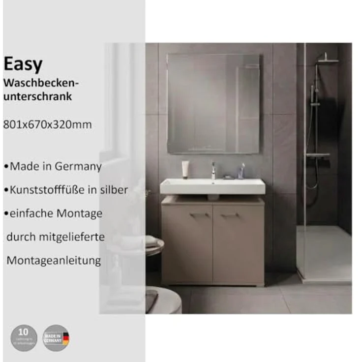 FACKELMANN Easy Waschbeckenunterschrank, 80cm Breite, Moderner Stil, Farbe Kaschmir, Stehend, Made in Germany – Bild 4