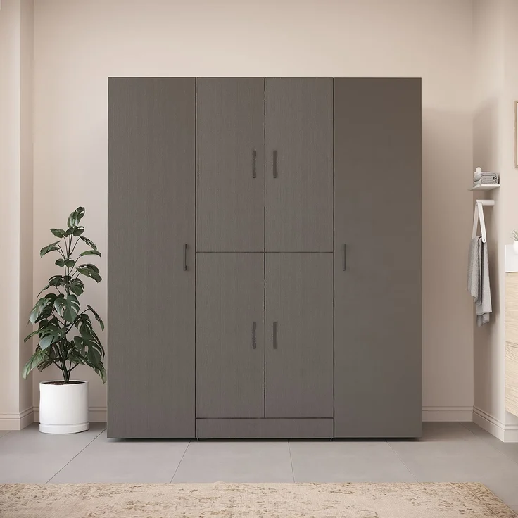 Roomart Waschmaschinenschrank - DORA-I- 160 cm breit - Wasch- & Trocknerschrank mit 2 Hochschränken, Türen & Ausziehbrett, Waschmaschinen-Überbau für Waschküche & Hauswirtschaftsraum • Schwarz-Eiche – Bild 2