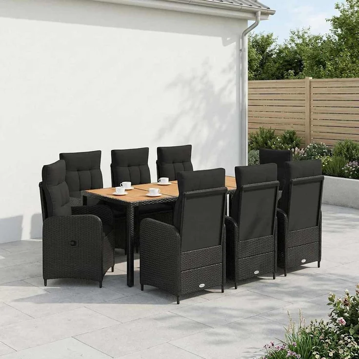 vidaXL Outdoortisch-Set 9 stk. Schwarz 190 x 90 x 75 cm 3422275 – Bild 3