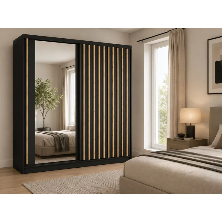 Home affaire Kleiderschrank VILLEFRANCHE modern mit viel Stauraum, Fächer & Kleiderstange, Spiegel Garderobe in 3 Breiten (155, 205, 248 cm), erhältlich in 3 Farben