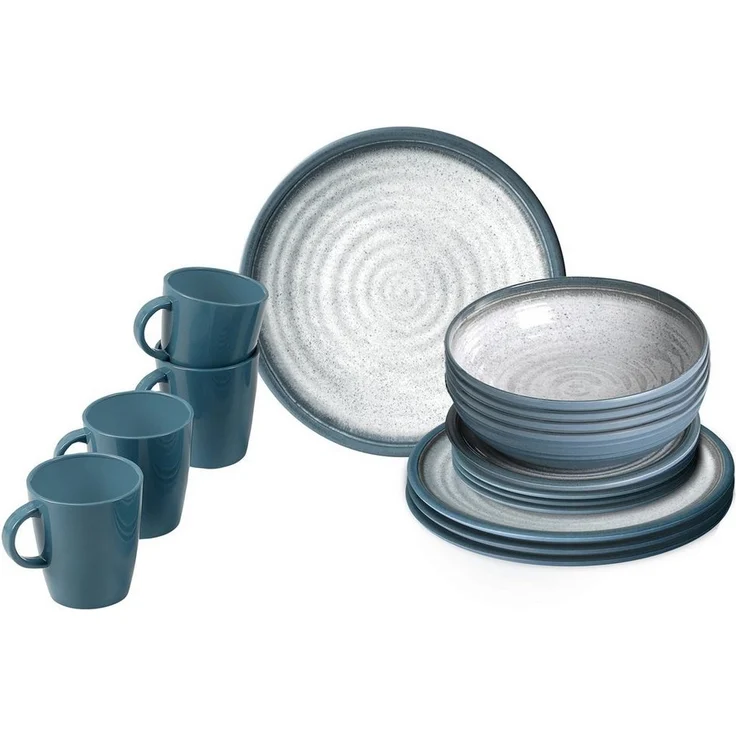 Brunner Geschirrset Melamin Tuscany 16-Tlg. Creme/Blau – Bild 3