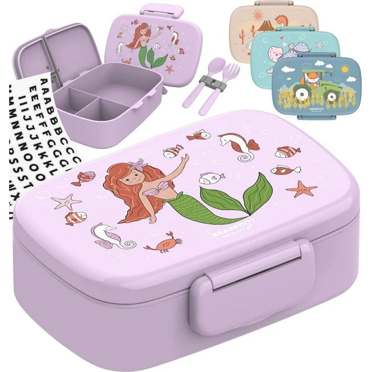 BEARFOOT Lunchbox Brotdose Kinder Fächern,leicht & auslaufsicher- Meerjungfrau, Kindergarten und Schule - Mädchen und Jungen, Vesperbox, Snackbox