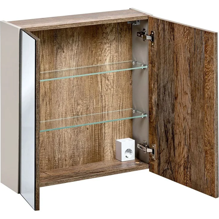 Spiegelschrank 60cm mit LED PUEBLA-56-TAUPE in taupe mit Vintage Oak Eiche, B/H/T ca. 60/65-75/17 cm – Bild 3