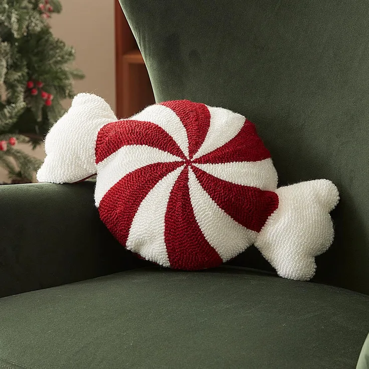 Sonive Weihnachtskissen, Weihnachtsbonbon-förmiges Kissen 50x30 cm Dekokissen Zierkissen, Stuhlkissen Raumdekoration Plüschkissen für Weihnachten Sofa & Bett Kinderzimmer rot&weiß