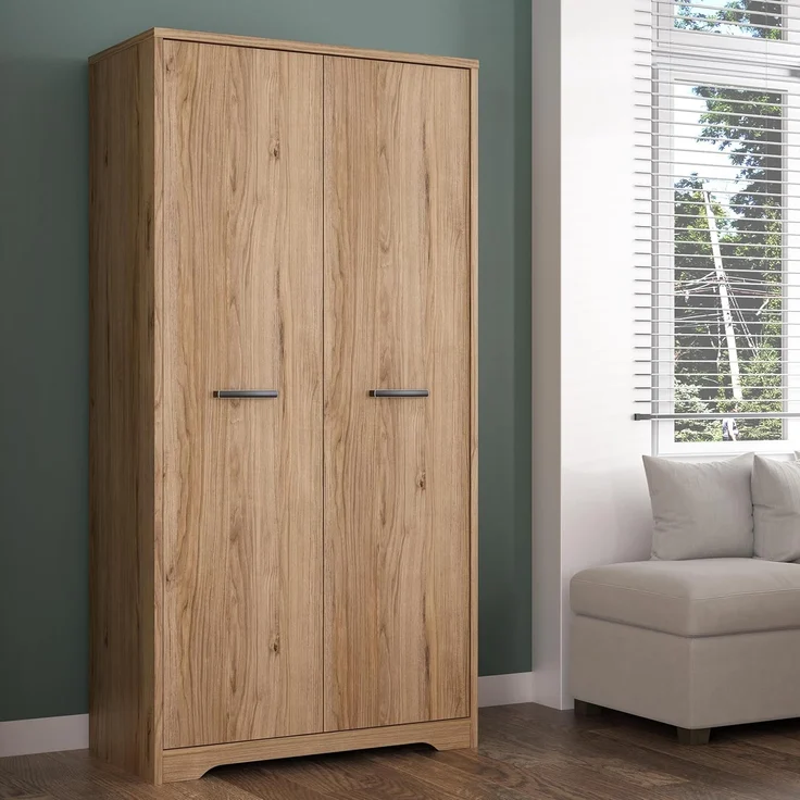 FORTE JOADAKIS Kleiderschrank 95, klassischer Drehtürenschrank mit 2 Türen und Einlegeböden, Holzwerkstoff, Catania Eiche Dekor, 94,5 cm breit, 192,4 cm hoch, 52,7 cm tief – Bild 1