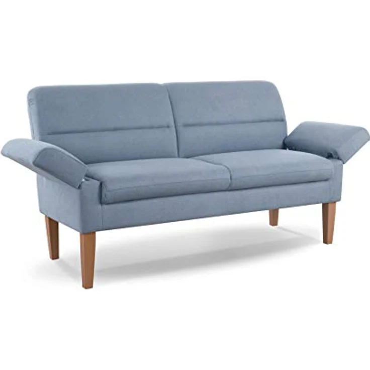 CAVADORE 2,5-Sitzer Küchensofa Kira / Sitzbank für Küche, Esszimmer oder Wohnküche inkl. Armteilverstellung / Leichte Fleckenentfernung dank Soft Clean / 168 x 94 x 81 / Flachgewebe: Hellblau – Bild 11
