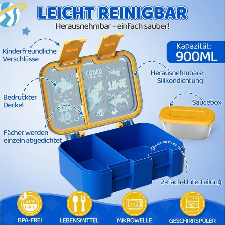 Bundviel Lunchbox Brotdose Kinder mit Fächern Bento Box Auslaufsicher Lunchbox – Bild 2