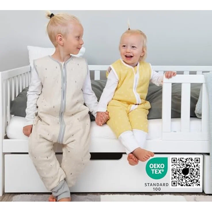 Ehrenkind® Baby Sommerschlafsack mit Füßen 1.0 TOG aus weicher OEKO-TEX zertifizierter Bio-Baumwolle | Sommer Schlafsack | Baby Schlafsack Gr. 90 Jeansblau Gemustert | 1 Tog – Bild 3