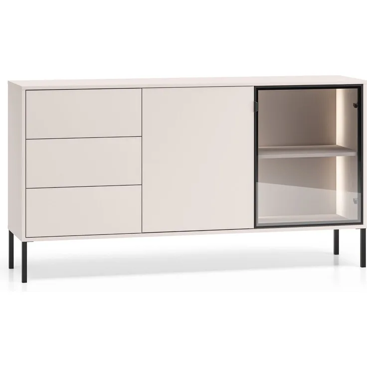 Selsey 'Barnee' – Sideboard mit beleuchteter Glasvitrine, Kaschmir, 160 cm