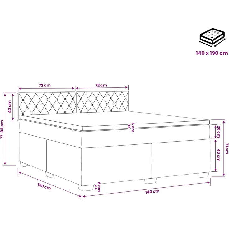 vidaXL Boxspringbett mit Matratze Schwarz 140 x 190 cm Samt 3450706 – Bild 11