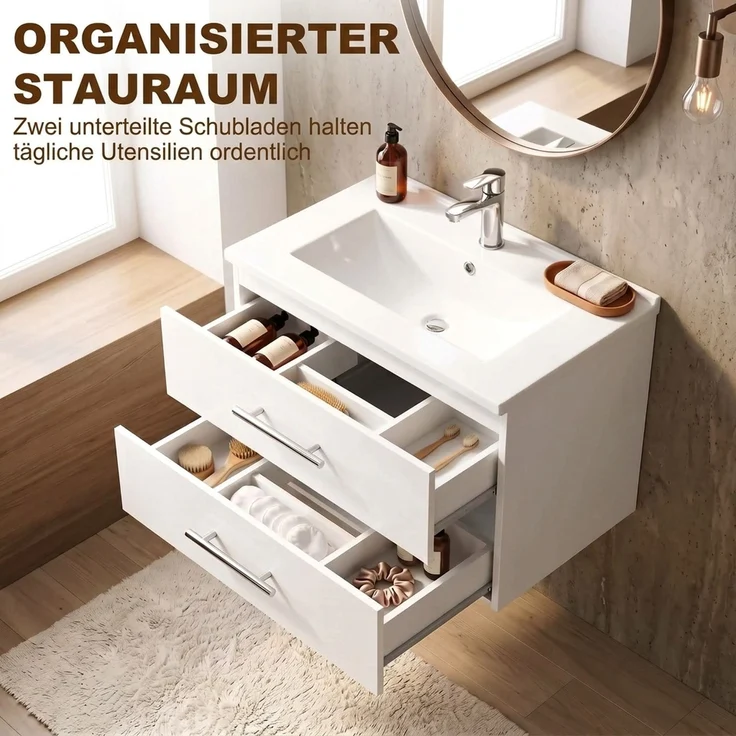 HOMCOM Waschtischunterschrank, Spanplatte, Keramik, Weiß, 61 x 40 x 48 cm – Bild 5