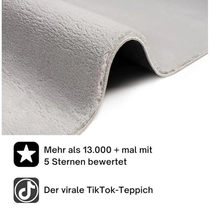 the carpet Relax Moderner Flauschiger Kurzflor Teppich, Anti-Rutsch Unterseite, Waschbar bis 30 Grad, Super Soft, Felloptik, Grau, 140x200 cm Oval – Bild 4