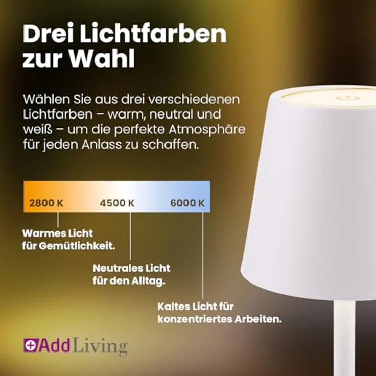 AddLiving LED Fashion Tischlampe, dimmbare LED mit 3 Farbtemperaturen und USB-Anschluss, weiß – Bild 6