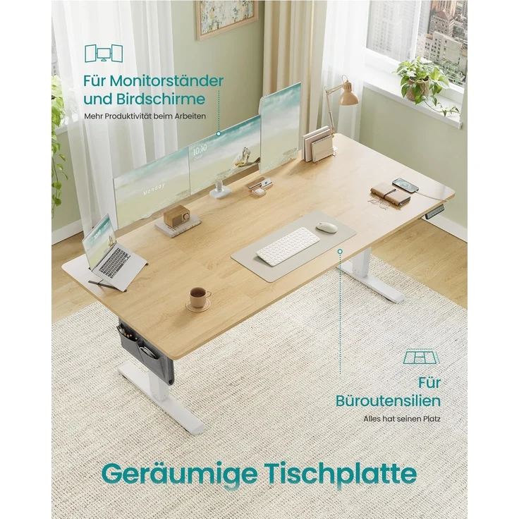 SONGMICS Höhenverstellbarer Schreibtisch elektrisch, 180x80 cm, Memory-Funktion mit 4 Höhen, USB-C-Anschluss, goldeichenfarben LSD138YA01 – Bild 4