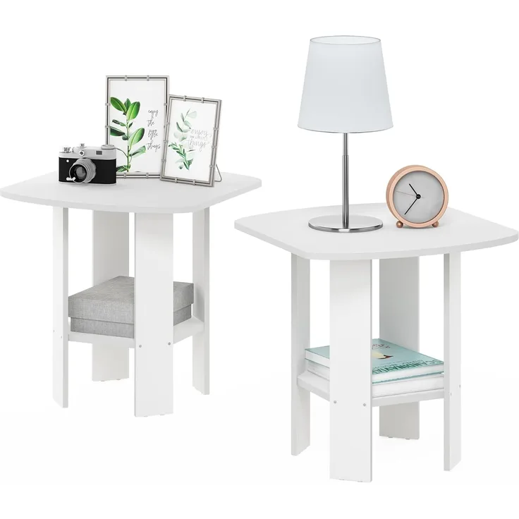 Furinno Simple Design End-/Beistelltisch, Weiß, 2er-Set