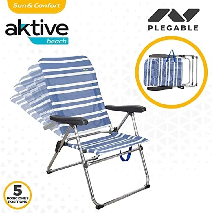 AKTIVE 62260-2er-Pack leichte Klappstühle für Strand, Garten, Terrasse oder Camping | Maße 47 x 63 x 93 cm | 5 Positionen, robust und widerstandsfähig | Inklusive Tragegriff – Bild 4